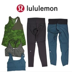 5 piece Lululemon Bundle Size 8 A Mix Of Teal And Olive Leggings And Sports Bra